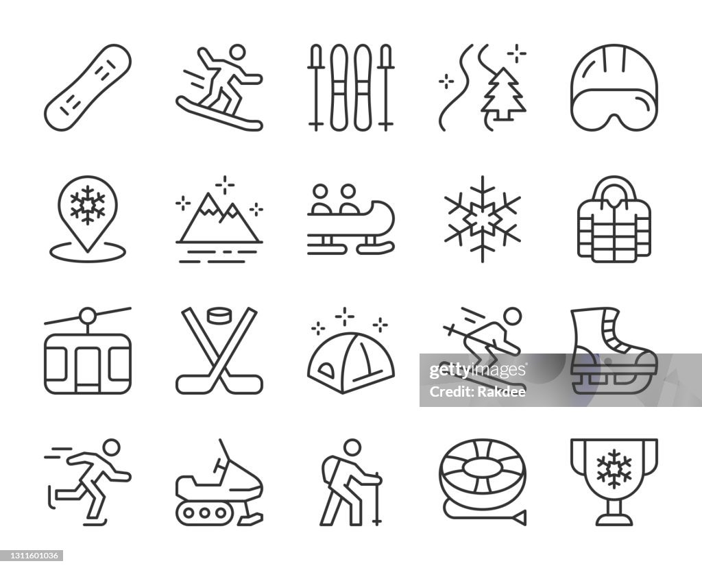 Wintersport und Aktivitäten - Light Line Icons