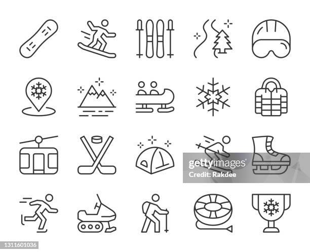 stockillustraties, clipart, cartoons en iconen met de sport en de activiteiten van de winter - lichte pictogrammen van de lijn - ski