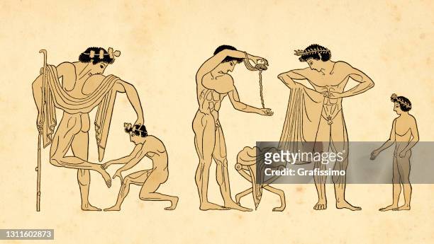 stockillustraties, clipart, cartoons en iconen met oude klassieke griekenlandmensen die voor concurrentiesport voorbereiden - ancient greek pattern