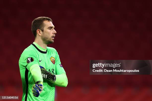 Goalkeeper, Pau Lopez of Roma in action during the UEFA Europa League Quarter Final First Leg match between Ajax and AS Roma at Johan Cruijff Arena...