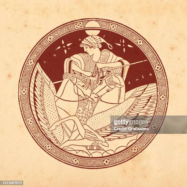 stockillustraties, clipart, cartoons en iconen met eos roman aurora godin van de dageraad met strijdwagen - ancient greek pattern