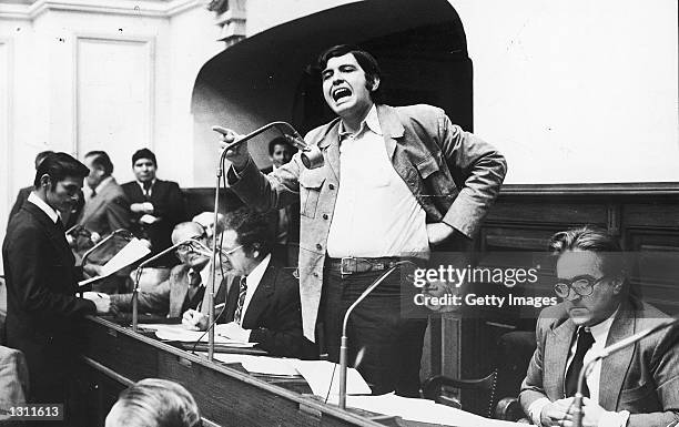 Congressman for the APRA Alan Garcia, center, speaks during a session of congress in an undated photo. Peruvian Presidential candidate Garcia, who is...