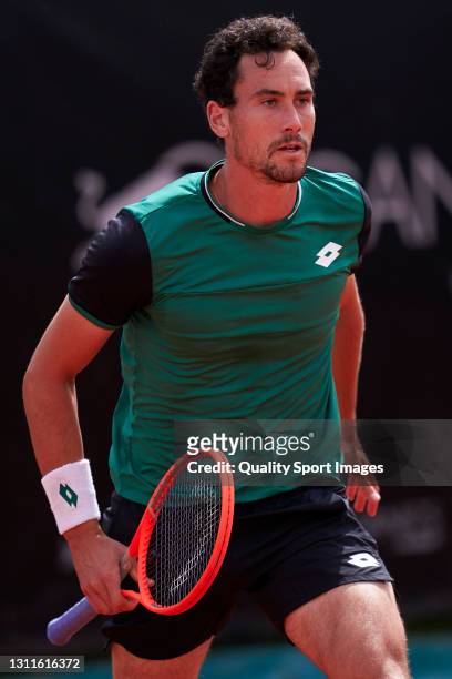 Gianluca Mager of Italy looks on during his match against Casper Ruud of Norway during the 2021 AnyTech 365 Andalucia Open tournament at Puente...