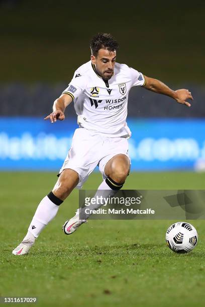 Benat Etxebarria of the Bulls In action during the A-League match between Macarthur FC and the Brisbane Roar at Campbelltown Stadium, on April 09 in...