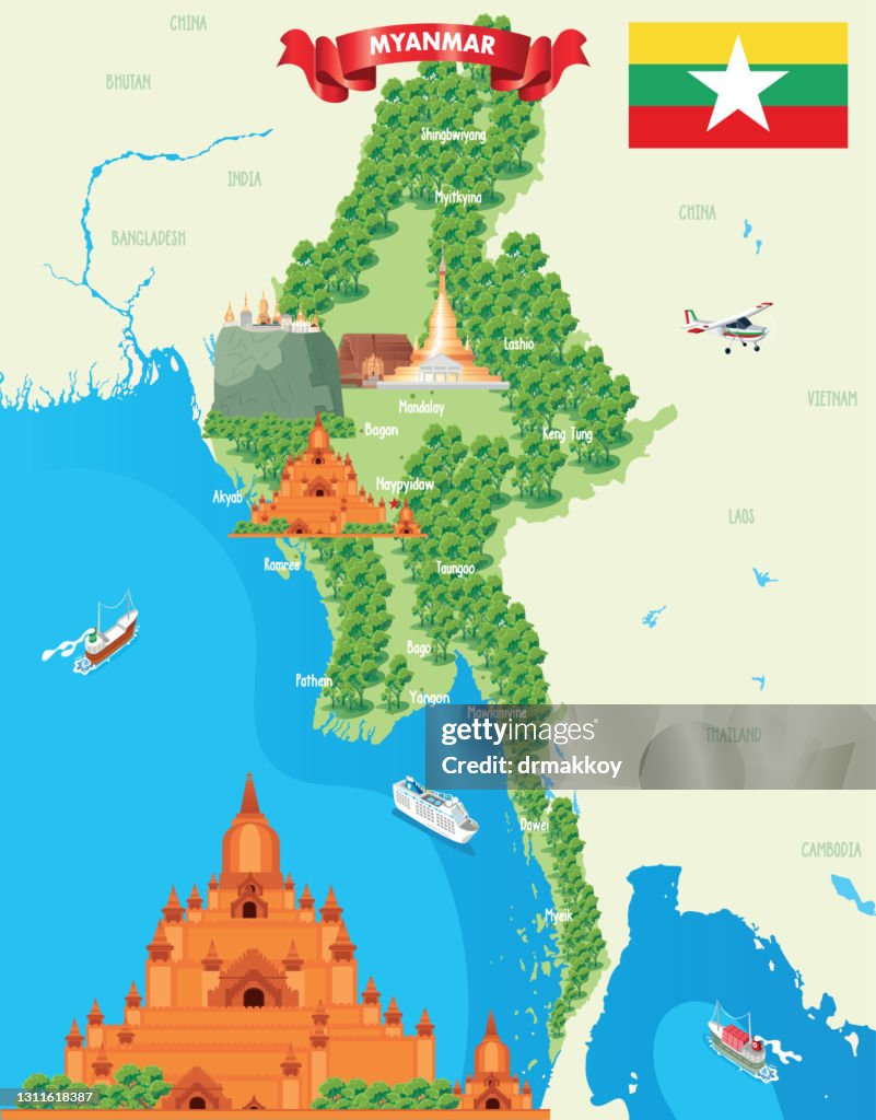 Myanmar map and Bagan Temples