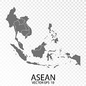 Transparent - High Detailed Grey Map of Southeast Asia.