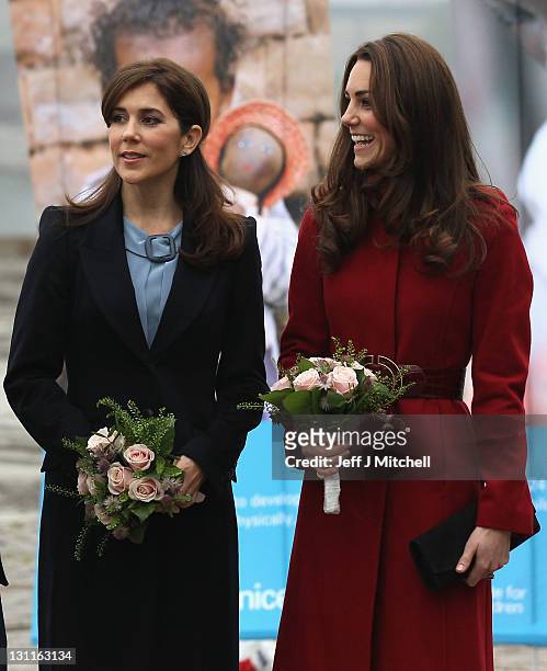 Catherine, Duchess of Cambridge and Crown Princess Mary of Denmark visit the UNICEF Global Supply Centre on November 2, 2011 in Copenhagen, Denmark....