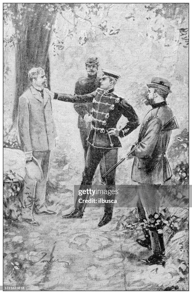 Antique illustration: Men and guards