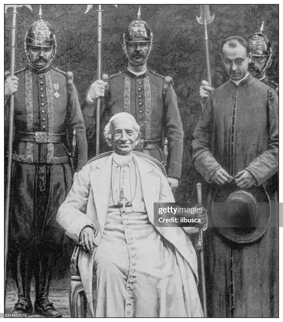 Antikes Schwarz-Weiß-Foto: Papst Leo XIII. 89 Jahre alt