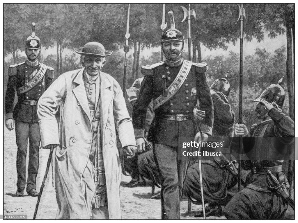 Antikes Schwarz-Weiß-Foto: Papst Leo XIII. und Oberst Pecci