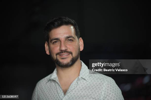 The actor Fran Perea poses for the presentation of the play "El Ciclista Utópico" at the theater Galileo on April 08, 2021 in Madrid, Spain.