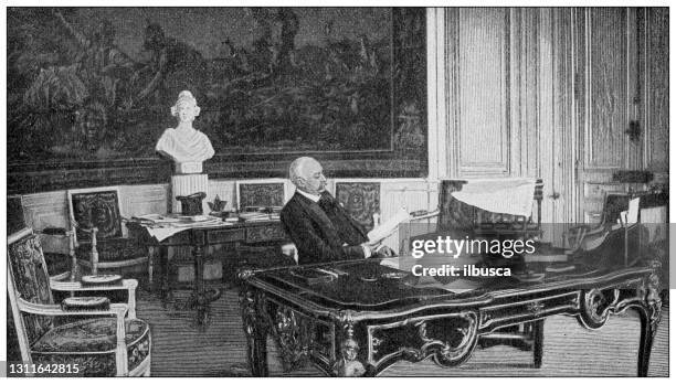 antique black and white photograph: félix faure, french president - italy election stock illustrations