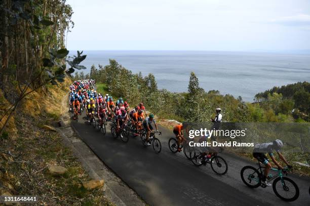 The Peloton during the 60th Itzulia-Vuelta Ciclista Pais Vasco 2021, Stage 5 a 160,2km stage from Hondarribia to Ondarroa / Landscape / Sea /...