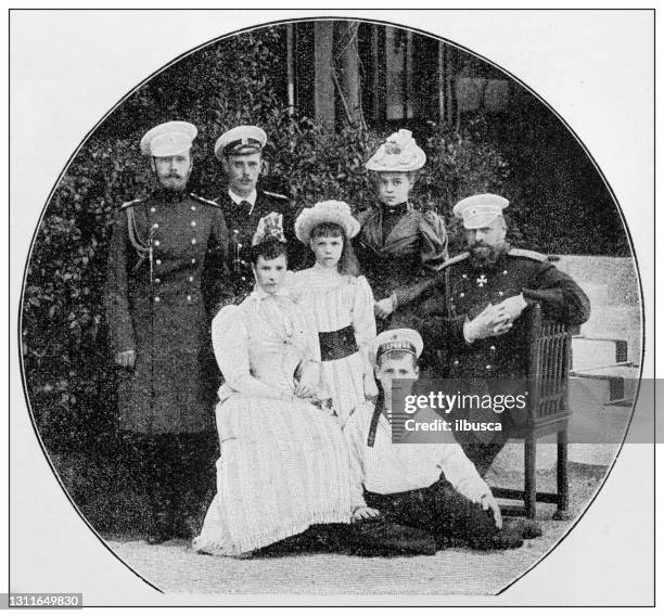 ilustrações de stock, clip art, desenhos animados e ícones de antique black and white photograph: nicholas ii of russia and family, 1893 - czar