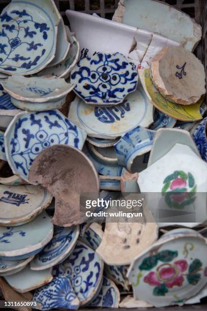 ancient porcelain pieces - ancient pottery stock pictures, royalty-free photos & images