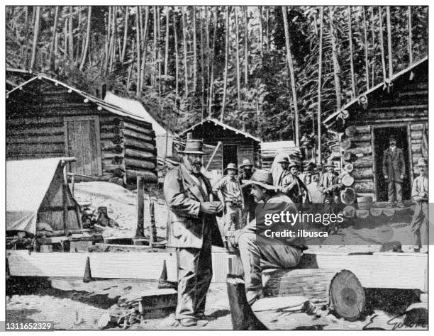 antique black and white photograph: klondike gold rush - klondike gold rush national historic park stock illustrations