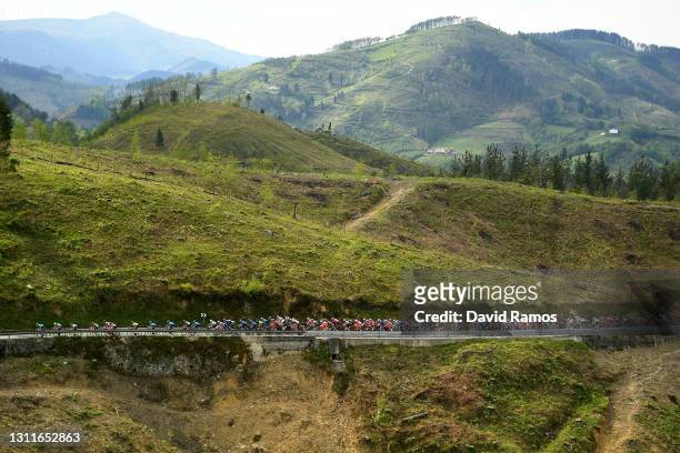 The Peloton during the 60th Itzulia-Vuelta Ciclista Pais Vasco 2021, Stage 5 a 160,2km stage from Hondarribia to Ondarroa / Landscape / Mountains /...