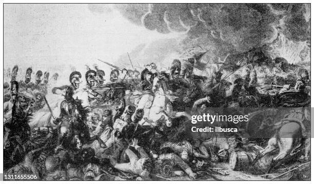 antique illustration: battle of waterloo - bayonets stock illustrations