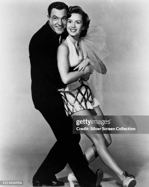 American actress, singer, and businesswoman Debbie Reynolds and American actor, dancer, singer, filmmaker, and choreographer Gene Kelly in musical...