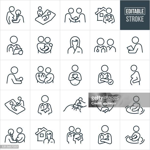 pregnancy and childbirth thin line icons - editable stroke - doctor stock illustrations