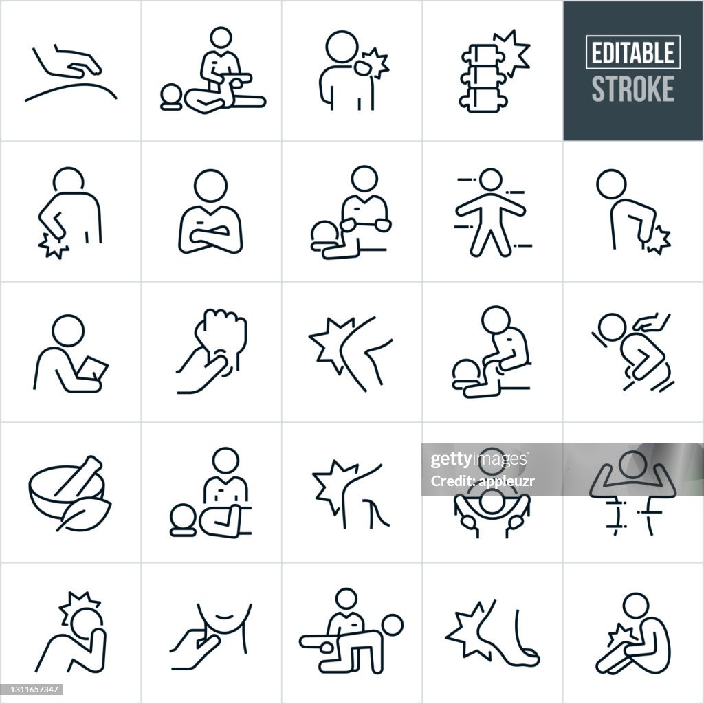 Osteopathy Thin Line Icons - Editable Stroke