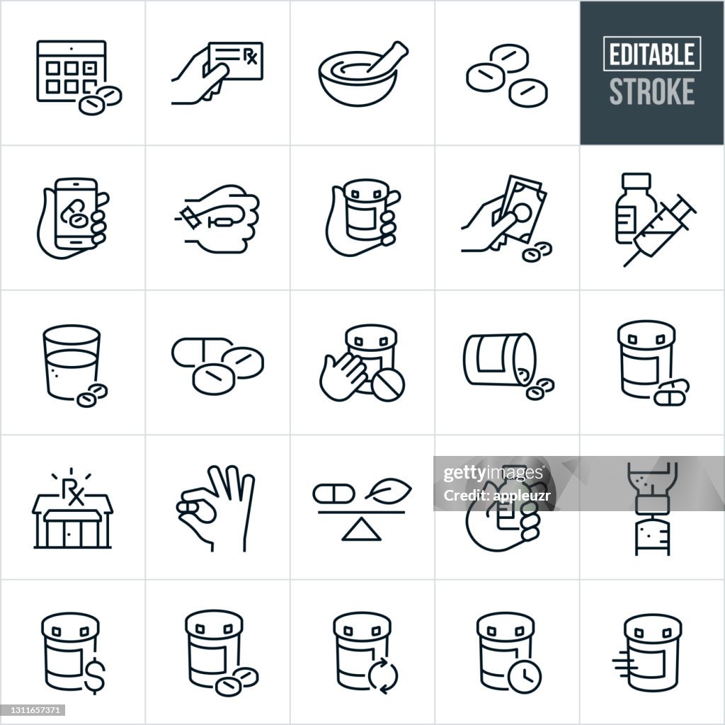 Medications Thin Line Icons - Editable Stroke