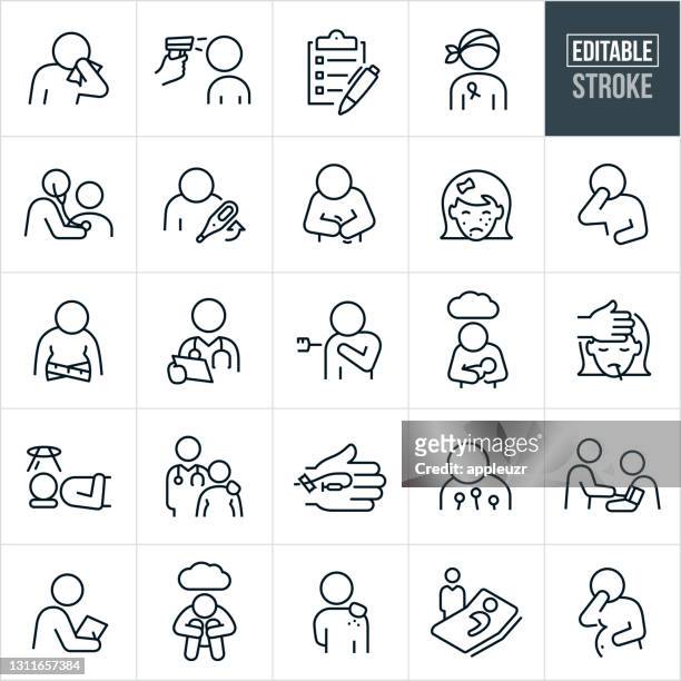 illnesses thin line icons - editable stroke - illness stock illustrations
