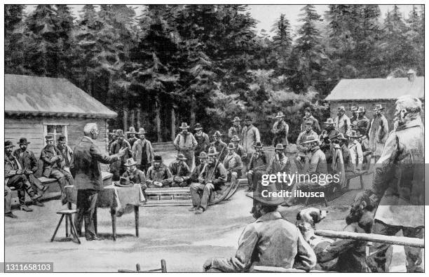 antique black and white photograph: klondike gold rush religious mass - klondike gold rush national historic park stock illustrations
