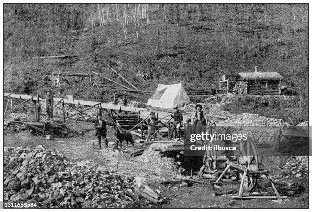 antique black and white photograph: klondike gold rush - klondike gold rush national historic park stock illustrations