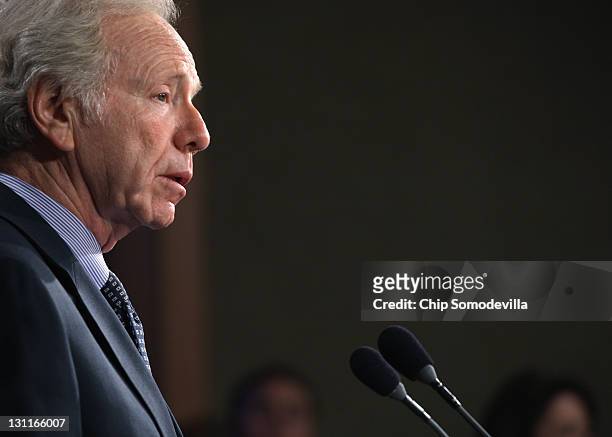 Senate Homeland Security and Governmental Affairs Committee Chairman Joseph Lieberman speaks during a news conference to announce plans to reform and...