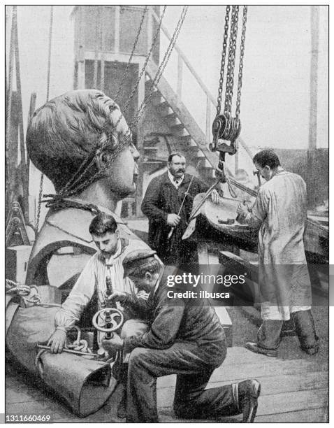 antique black and white photograph: statue production sculptor - sculptor workshop stock illustrations