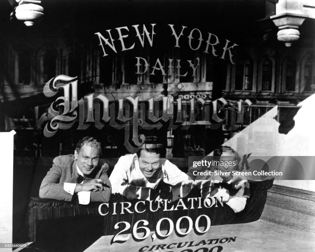 Orson Welles as Kane and Joseph Cotten as Jedediah Leland and Everett Sloane as Mr. Bernstein in Citizen Kane