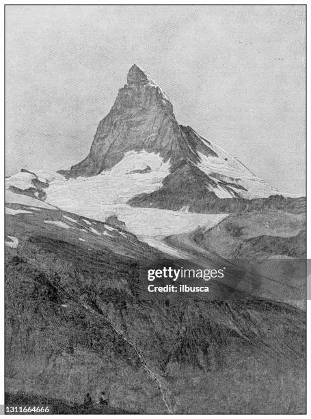 antique black and white photograph: matterhorn - archival camping stock illustrations