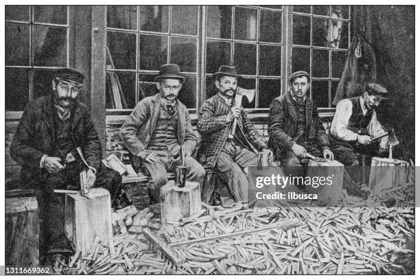 antique black and white photograph: job learning workshop classes - chopping stock illustrations