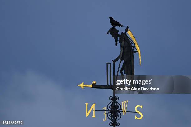 Bird is seen on Old Father Time as bad light delays play on Day Two of the LV= Insurance County Championship match between Middlesex and Somerset at...