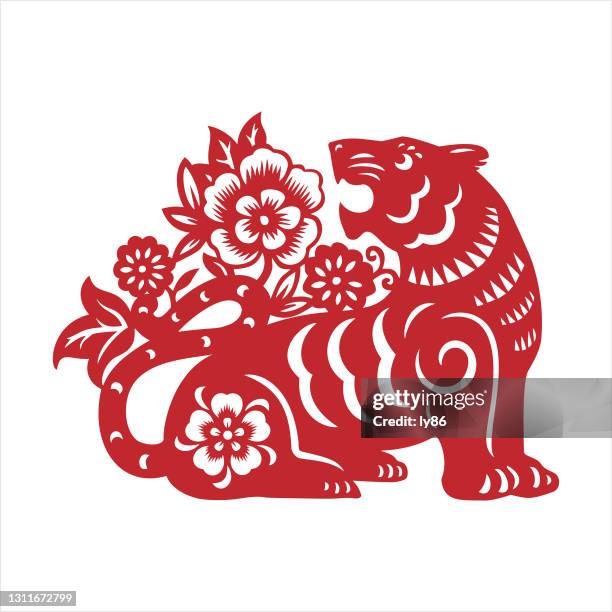 stockillustraties, clipart, cartoons en iconen met tijger, papercut tijger, chinese dierenriem, jaar van de tijger - chinese new year