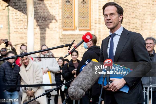 Prime minister and VVD leader Mark Rutte is seen talking to the press after his meeting with Formation Informateur Herman Tjeenk Willink on day two...