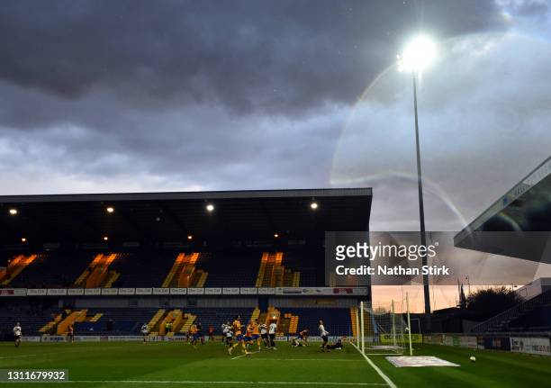 General view as Tyrese Sinclair of Mansfield Town scores his teams first goal during the Sky Bet League Two match between Mansfield Town and Newport...