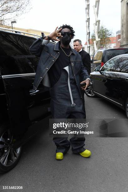 Kwes Darko departs after Bottega Veneta Salon 02 Berlin at the Berghain on April 09, 2021 in Berlin, Germany.