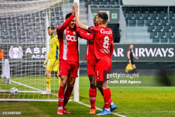 Standard Luik, goal by Selim Amallah of Standard Luik during the Jupiler Pro League match between KAS Eupen and Standard Luik at Kehrweg-Stadion on...