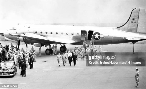 American military officer and statesman who served as the 34th president of the United States from 1953 to 1961 Dwight D. Eisenhower arrives at the...