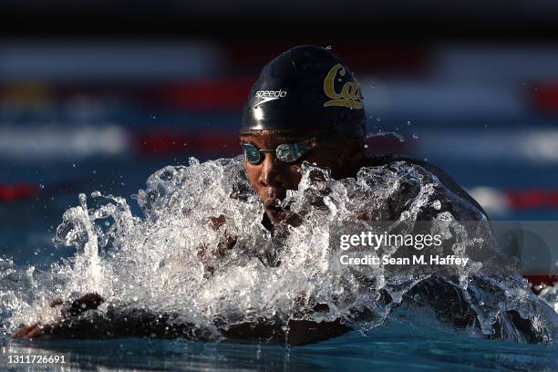 Reece Whitley competes in the Men's 200 Meter Breaststroke Heats on Day Two of the TYR Pro Swim Series at Mission Viejo at Marguerite Aquatics Center...