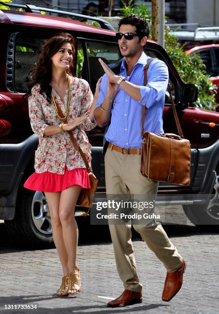 Dia Mirza and Zayed Khan at the set of movie 'Love Breakups Zindagi' on May 30, 2011 in Mumbai, India.