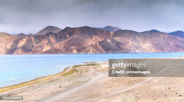 beautiful natural condition lake scenics view layers of mountain and at nubra valley pangong tso lake in leh, ladakh india - nubra valley stock pictures, royalty-free photos & images