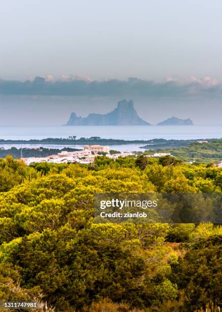 islet of es vedrá seen from formentera. - formentera stock pictures, royalty-free photos & images