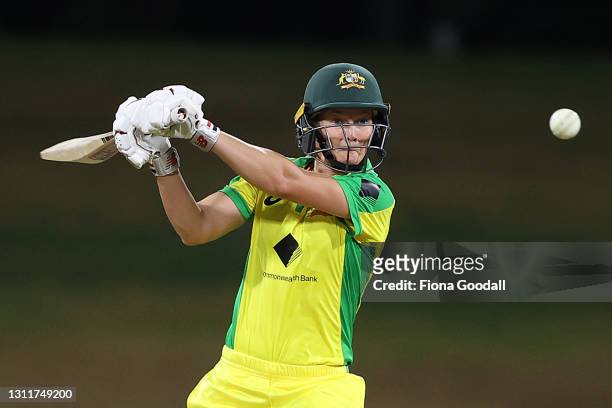 Meg Lanning, captain of Australia takes a shot during game three of the One Day International series between the New Zealand White Ferns and...
