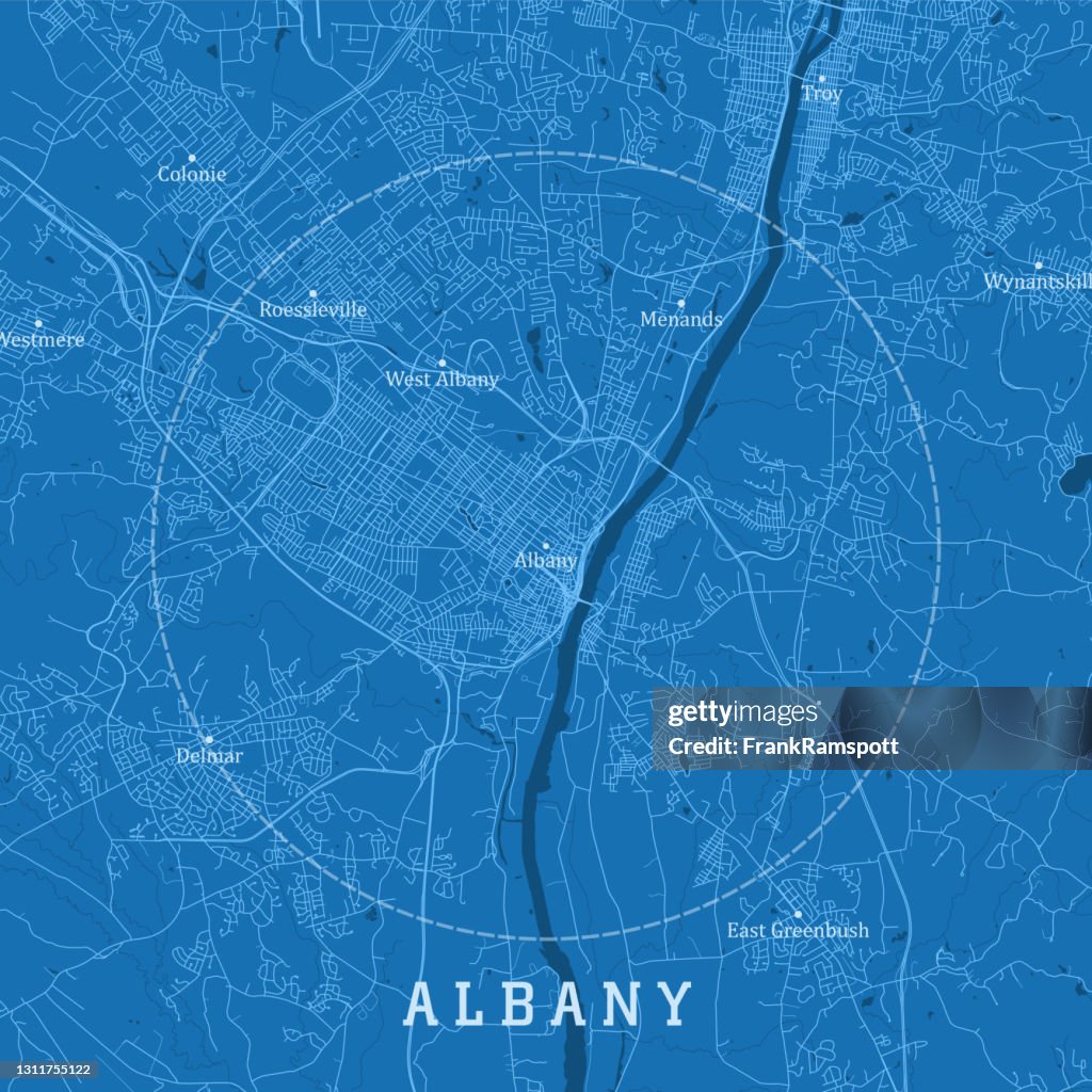 Albany NY City Vector Road Map Texte bleu