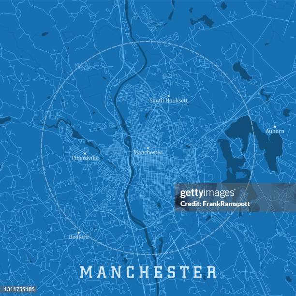 illustrations, cliparts, dessins animés et icônes de manchester nh city vector road map texte bleu - manchester new hampshire