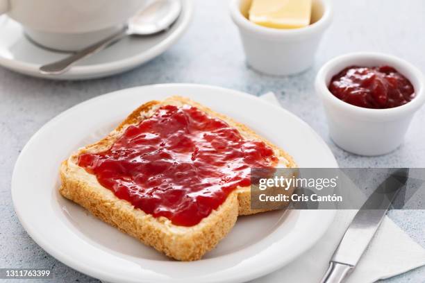 continental breakfast with coffee and bread toast - marmelade stock-fotos und bilder