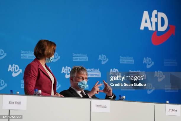Leading members of the right-wing Alternative for Germany political party Beatrix von Storch and Joerg Meuthen attend the AfD federal party congress...
